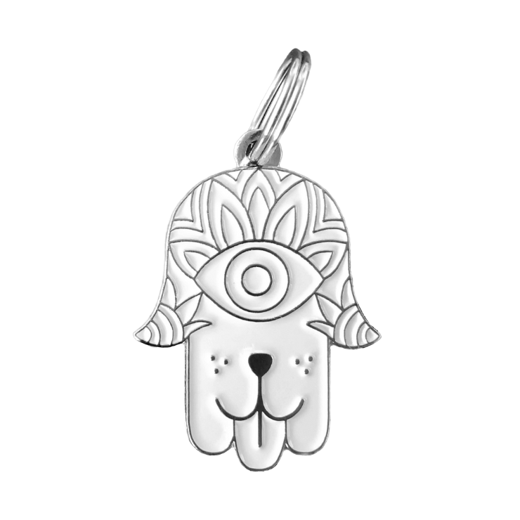 Hamsa - Silver & White - Pet ID Tag