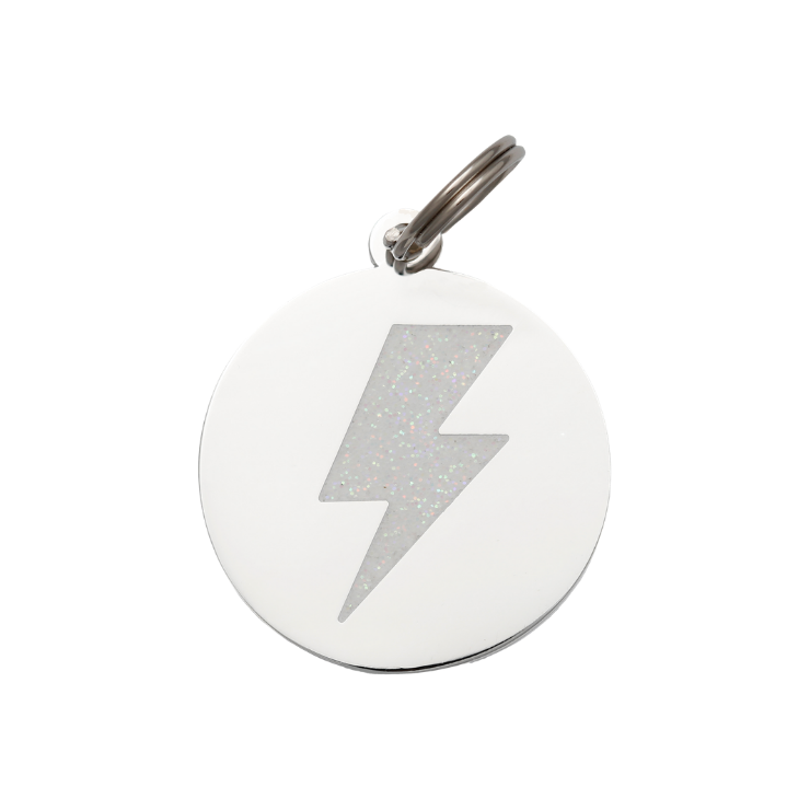 Lightning Bolt - Silver & White - Pet ID Tag