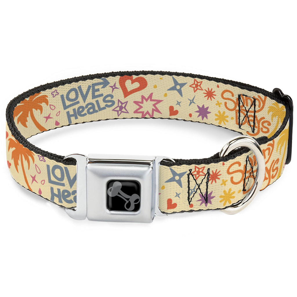 Dog Bone Black/Silver Seatbelt Buckle Collar - Summer Harmony Collage Beige/Multi Color